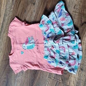 Jumping Beans Shirt & Skort Set, Size 2T, Coral, Grey, Teal, Pink, Birds